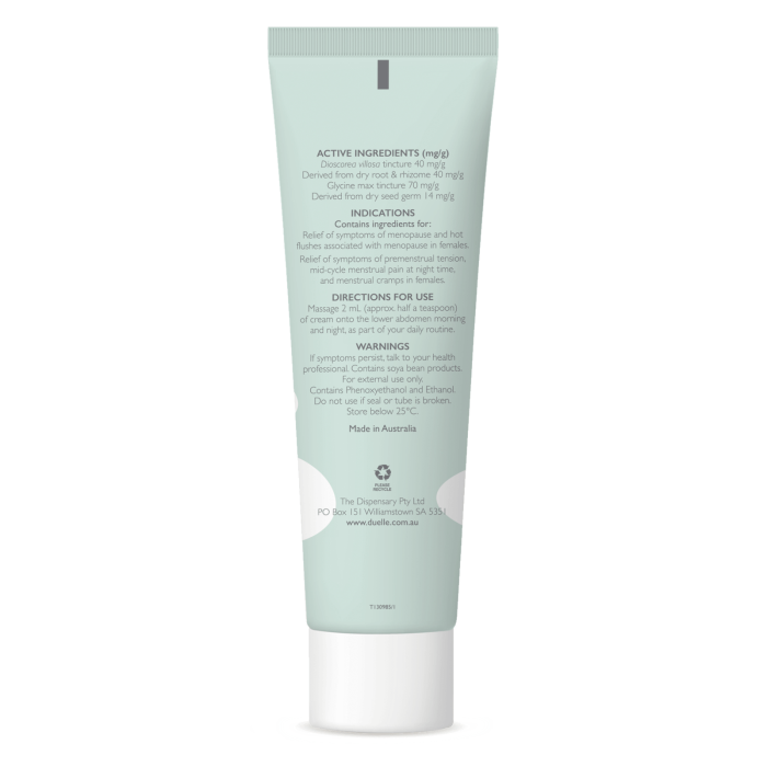 Duelle Hormone Replacement Therapy cream image of the back of the tube.
